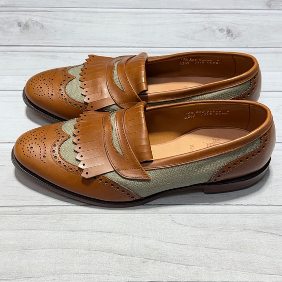 Allen Edmonds Wakefield Loafers Mens 10.5 EEE Tan Brown Leather Canvas Kilties